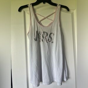 Bridal/newlwed pajama set. Mrs. Top with ruffled shorts. Pink and white